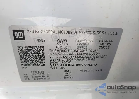 2022 Chevrolet Blazer Awd 2Lt z USA, uszkodzony, nr VIN 3GNKBHR43NS188432